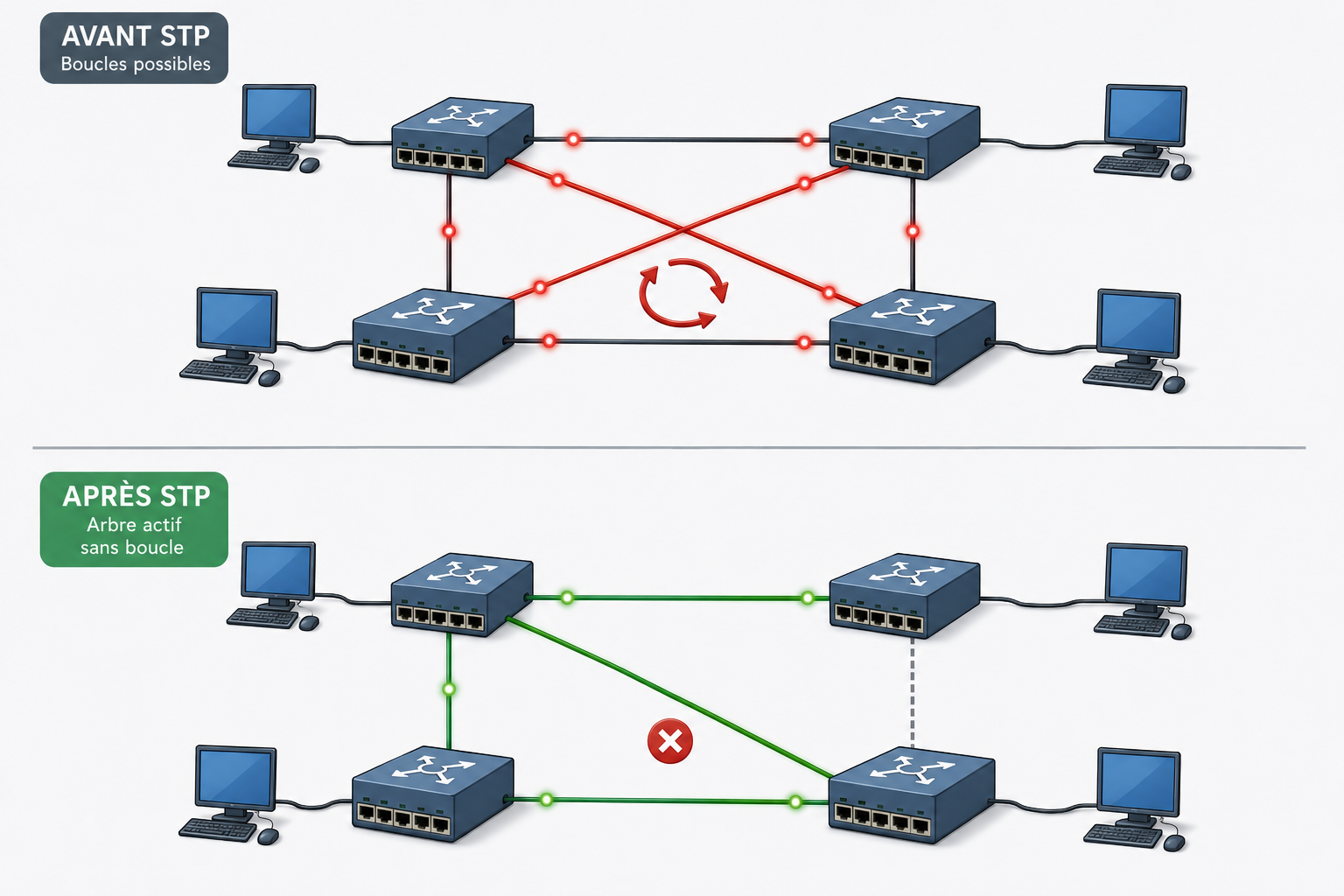 Illustration du spanning tree protocol