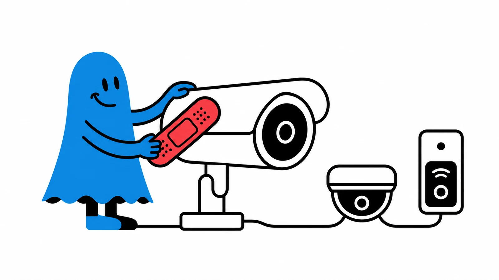 Le personnage BoucheCousue applique un correctif à un parc de caméras IP professionnelles