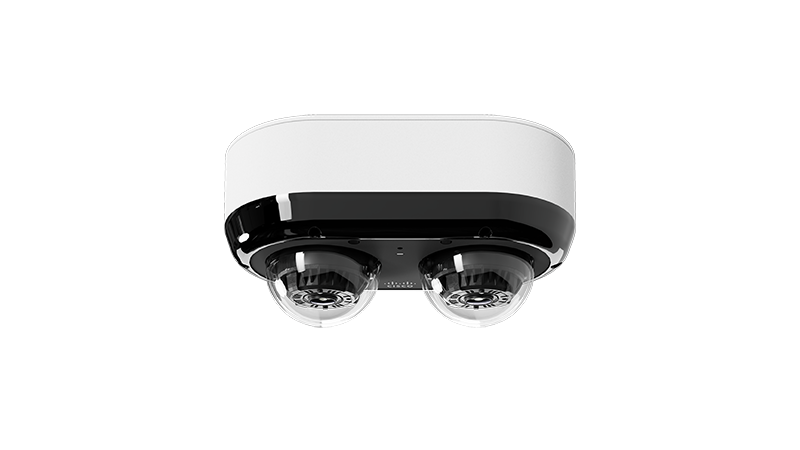 Vue en angle de la caméra Cisco Meraki MV44X avec ses deux imageurs varifocaux