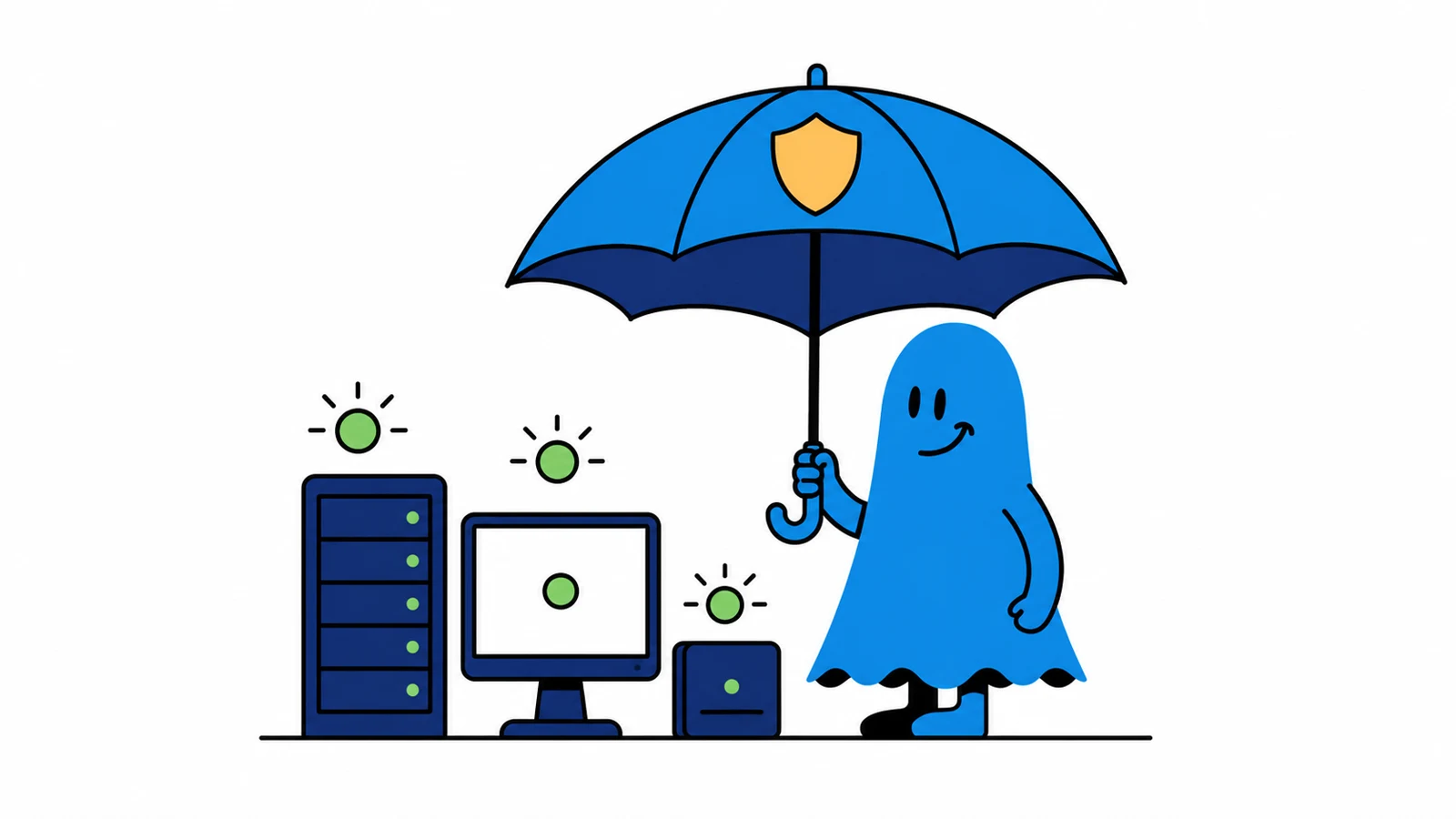 Le personnage BoucheCousue veille sur un parc informatique et transforme des alertes en voyants rassurants