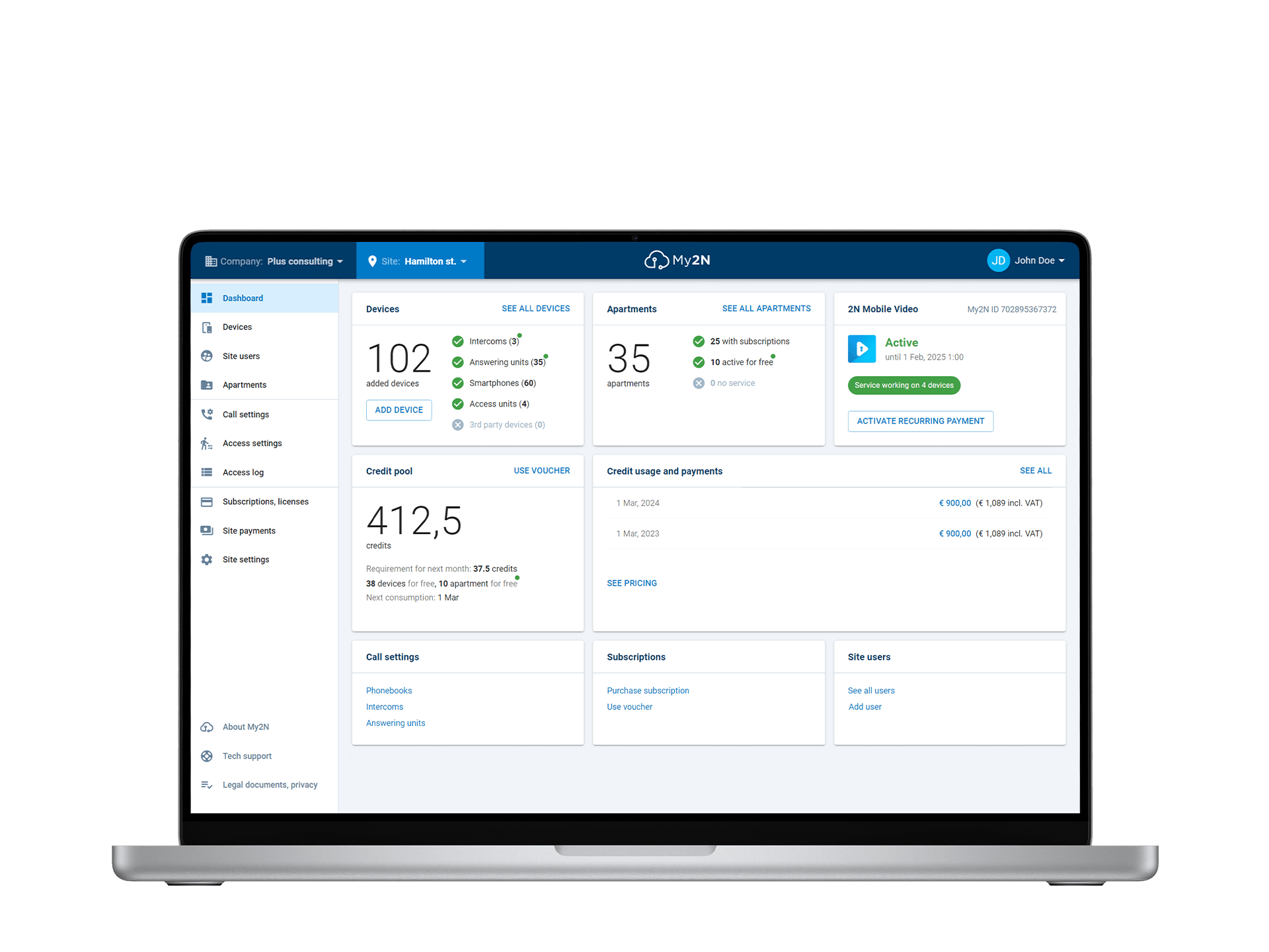Interface de la plateforme cloud de gestion My2N