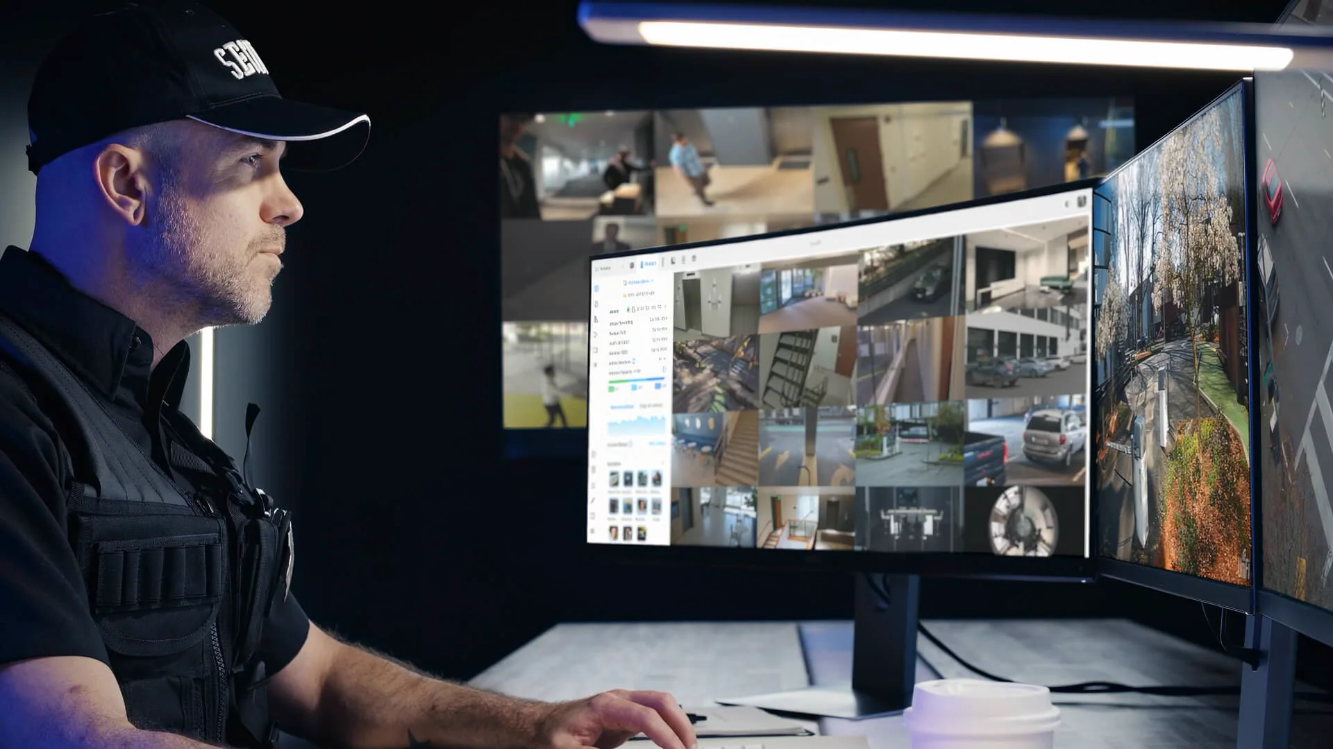 Un opérateur de sécurité supervise de nombreux flux de caméras dans UniFi Protect