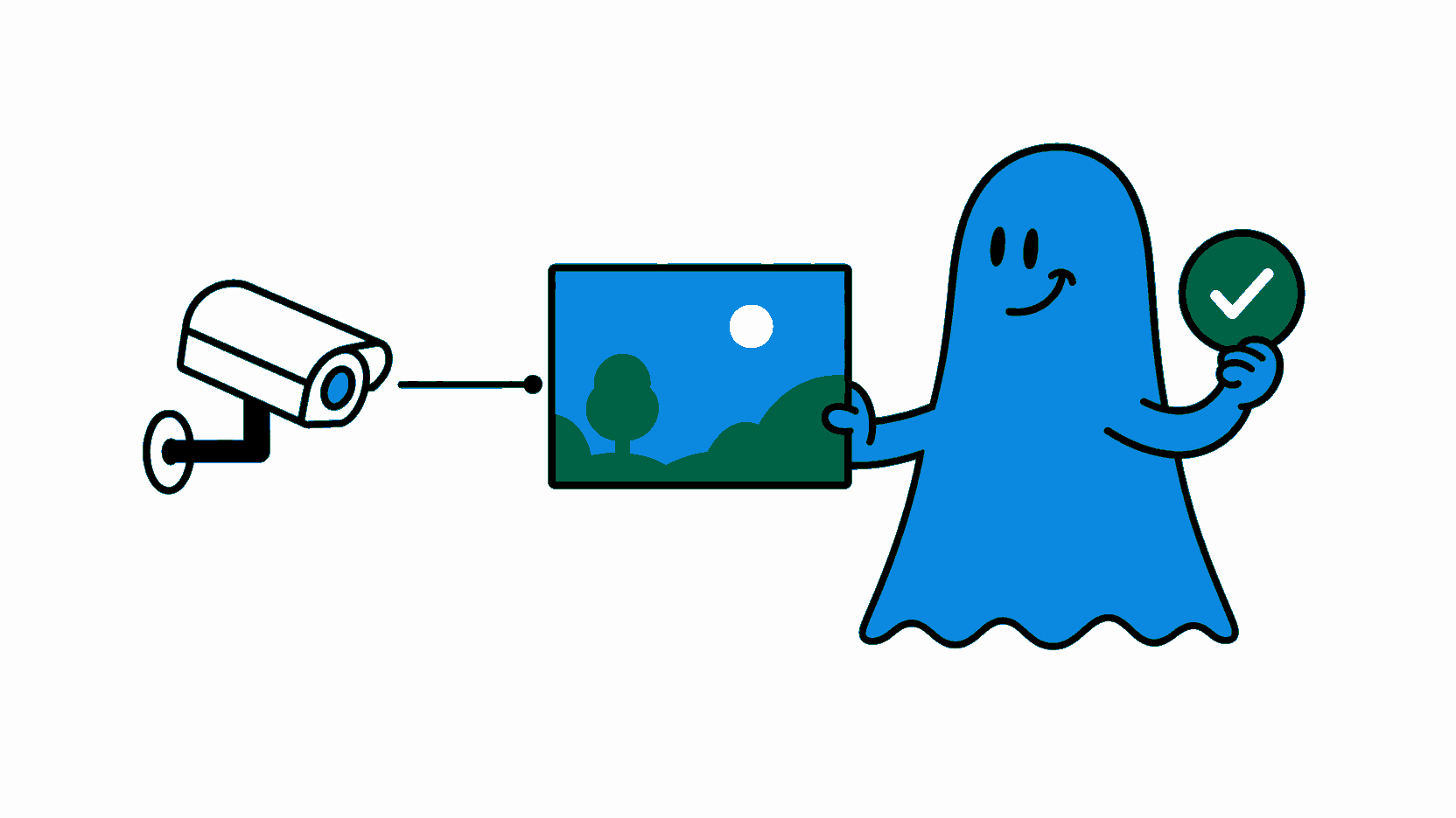 Le personnage BoucheCousue vérifie un cadre vidéo transmis par une caméra à l’aide d’un sceau de validation