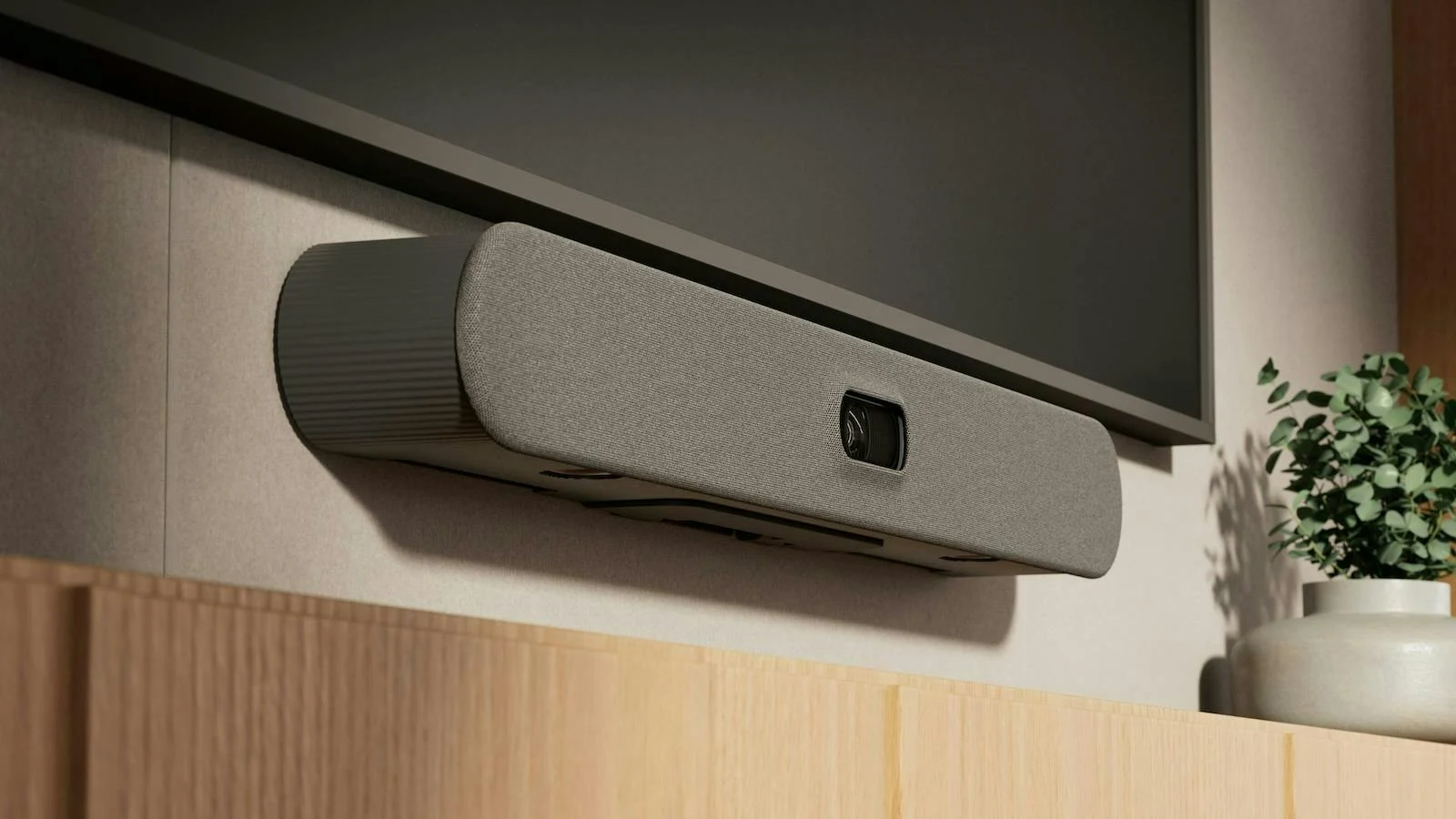 Rally Bar 2 présentée par Logitech lors du lancement de sa nouvelle gamme de visioconférence.