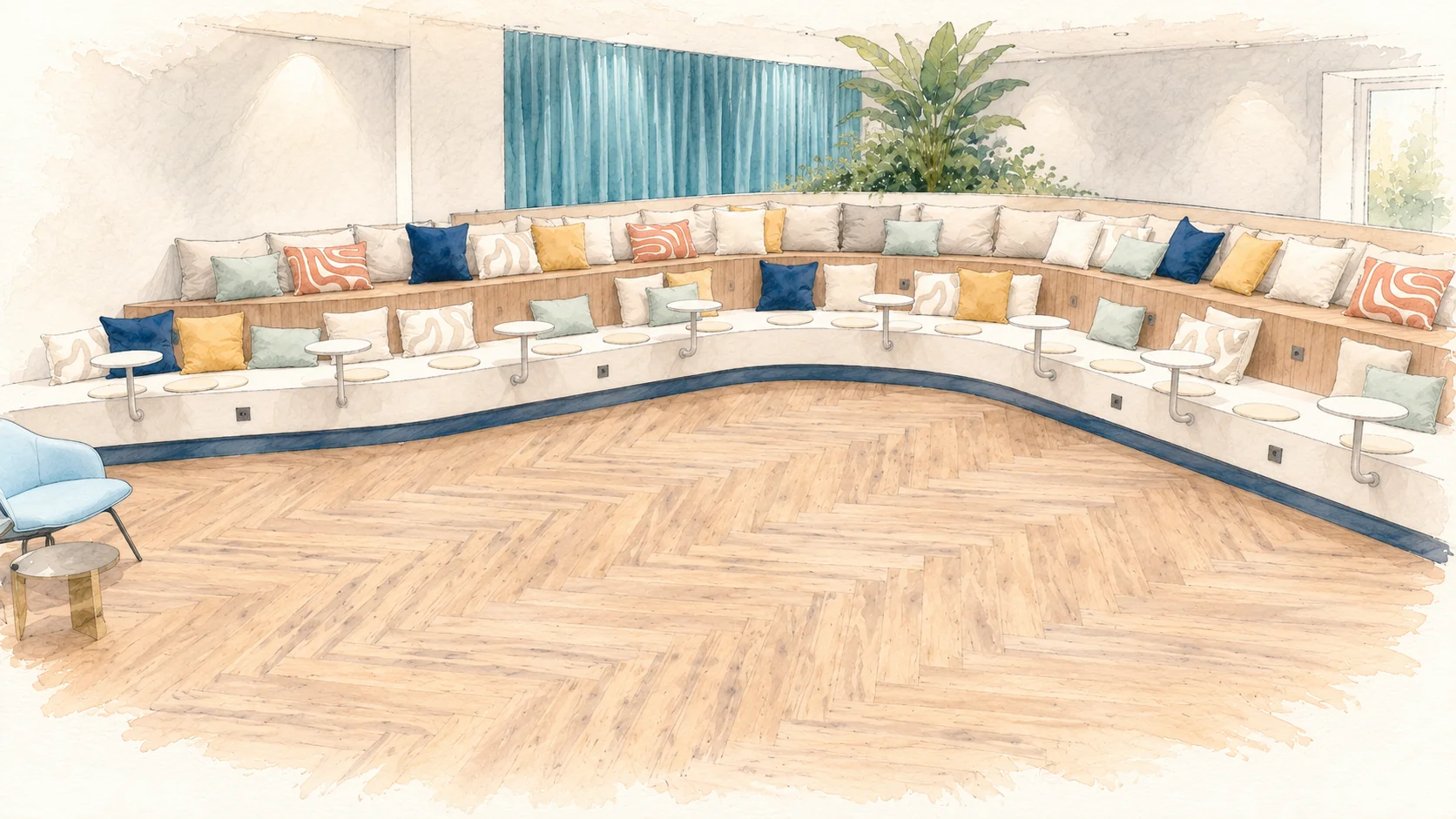 Illustration pastel des gradins de la Tribune chez Silverfin